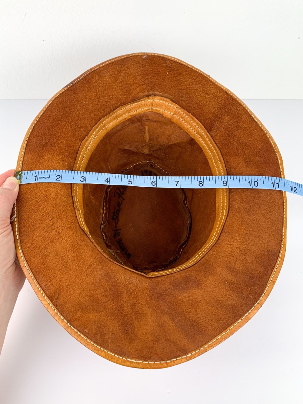 Vintage leather western hat distressed genuine leather cowboy hat handmade boho - Picture 9 of 11